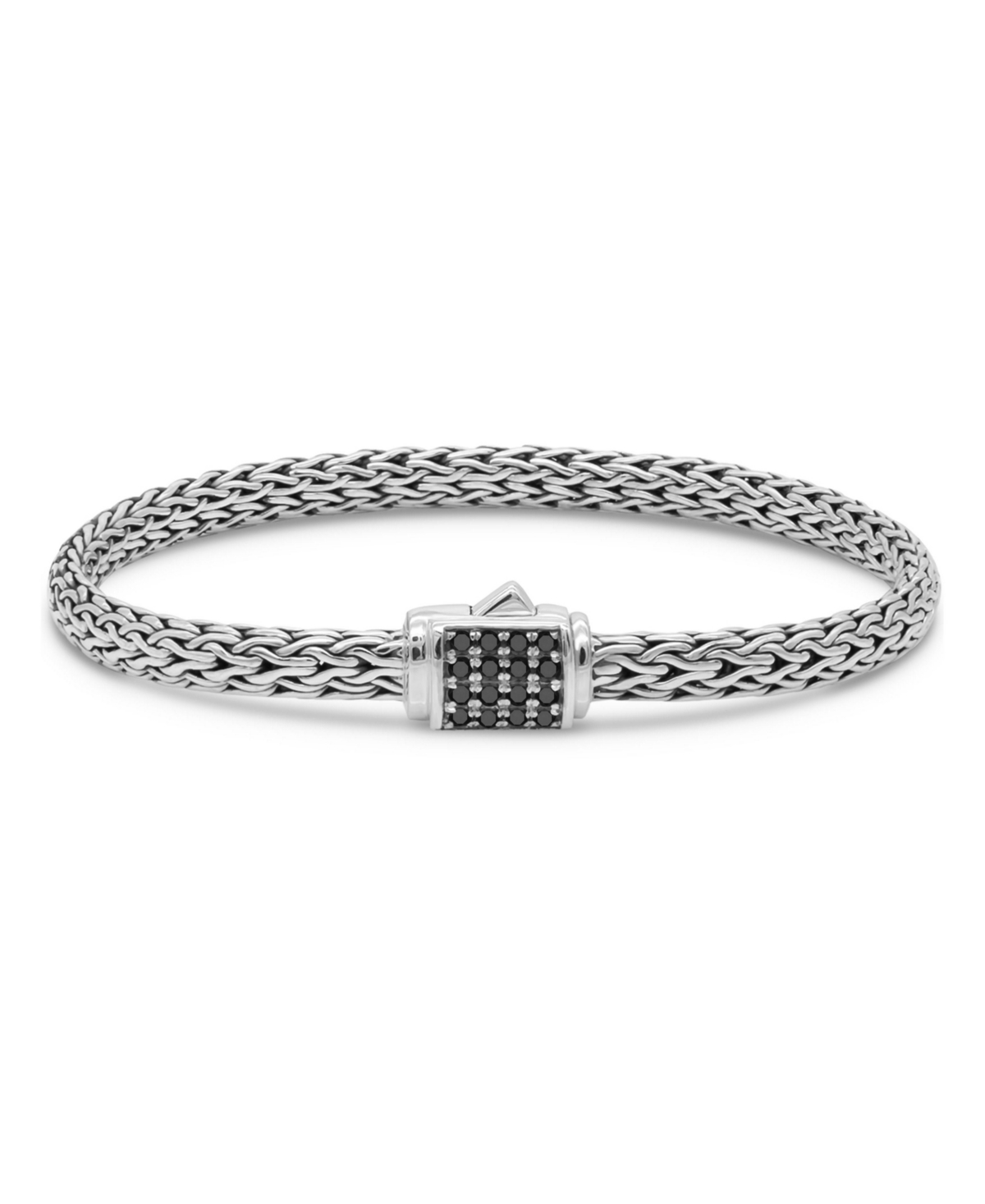 Black Spinel & Sterling Silver Dragon Bone Oval 5mm Chain Bracelet, Large 8.0 in - Silver