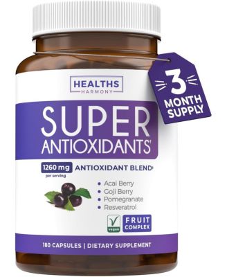 Super Antioxidants Supplement, Acai Berry, Goji, Pomegranate & Trans Resveratrol, Herbal & Fruit Formula for Overall Health, Health's Harmony, 180ct