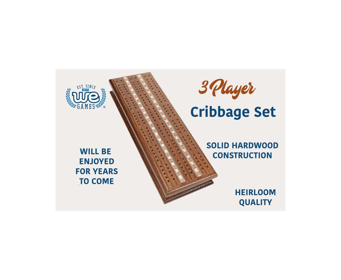 Детская настольная игра WE Games 3-Track Sprint Cabinet Cribbage Board Game, Ages 12+, цвет: Коричневый — фото 2