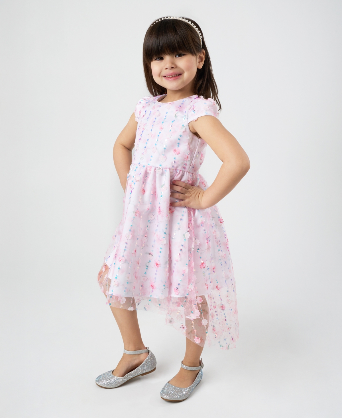 Shop Rare Editions Toddler And Little Girls Floral Mesh With Embroidered Sequin Social Dress In Blush