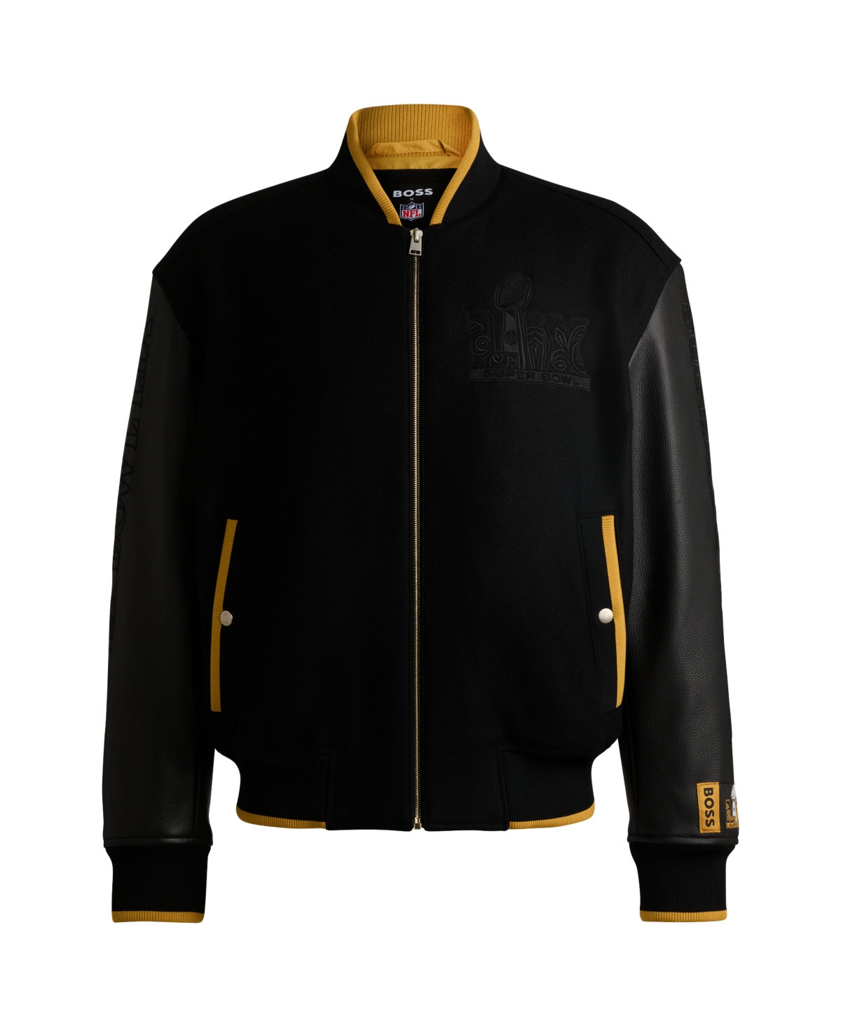 Hugo Boss X Nfl Leather Sleeve Wool-blend Jacket In Black