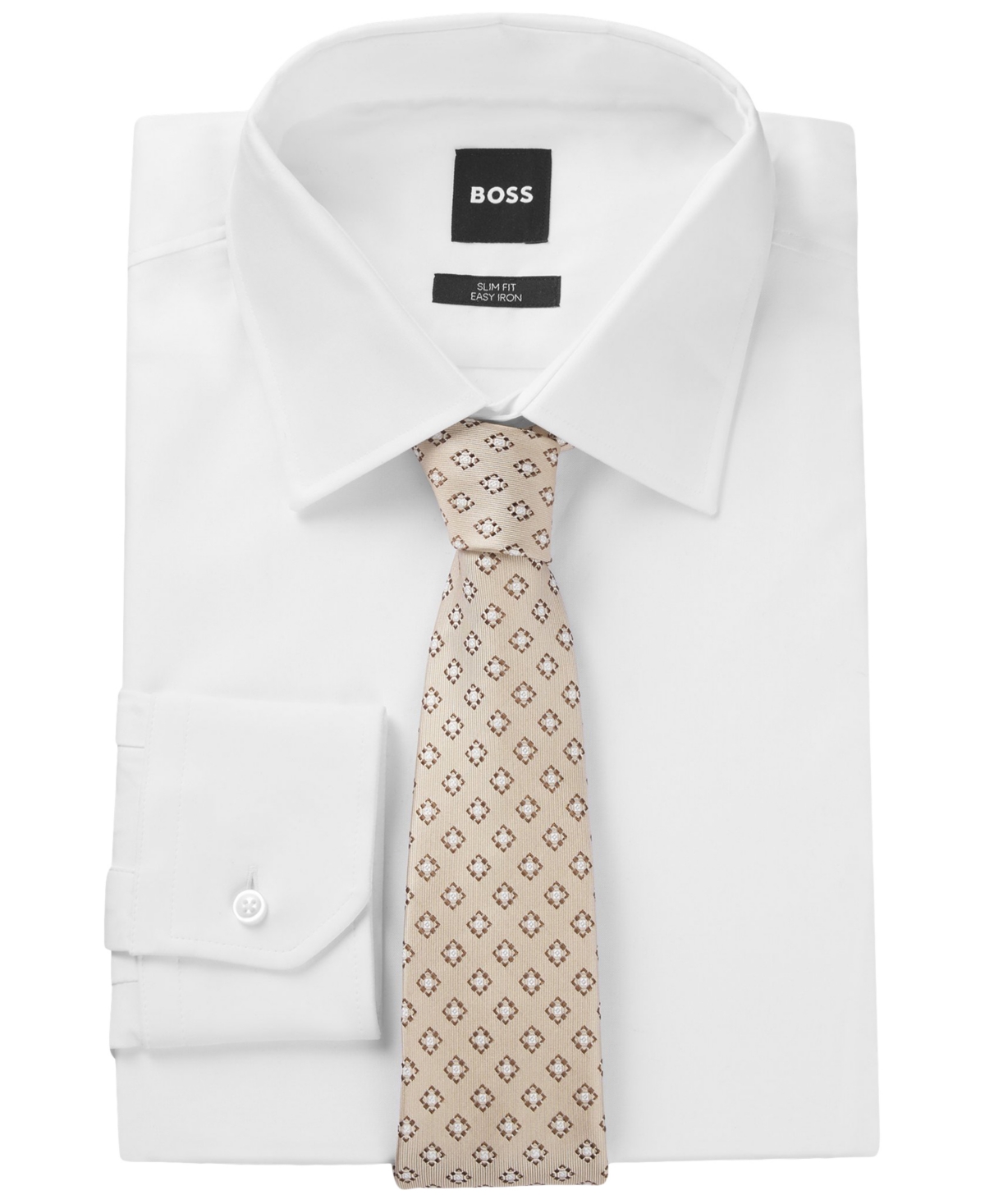 Boss by Hugo Boss Men's Patterned Jacquard Silk Tie - Open Brown