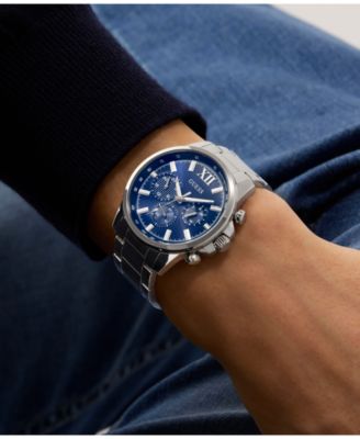 Men's Multifunction Silver Tone Stainless Steel Watch, 44mm