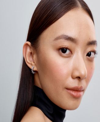 Sterling Silver Sparkling Hearts Open Hoop Earrings