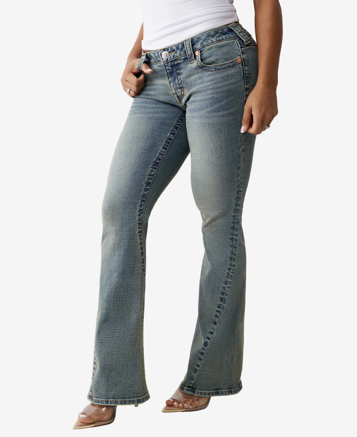 TRUE RELIGION WOMEN'S JOEY LOW RISE FLARE FLAP JEANS 