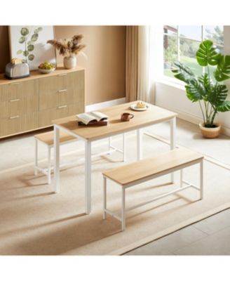 Industrial Dining Table Set with Benches and Chairs