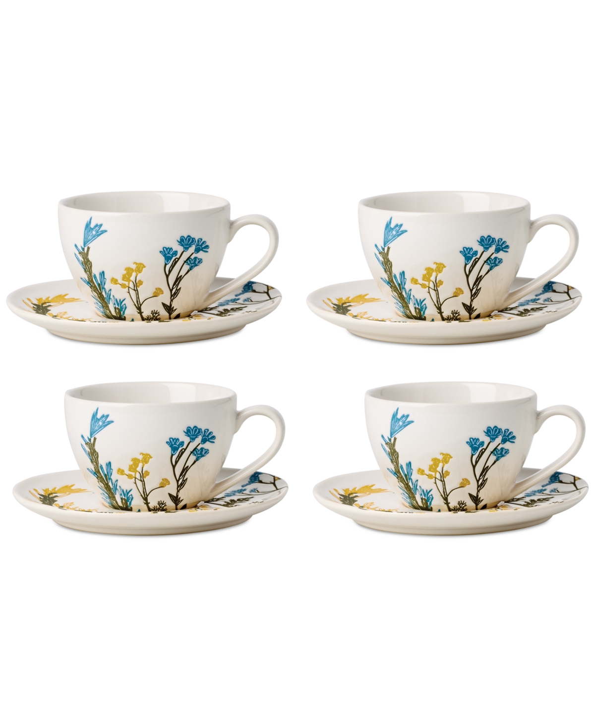 Wildflowers Tea Cup & Saucer, Set of 4 - White