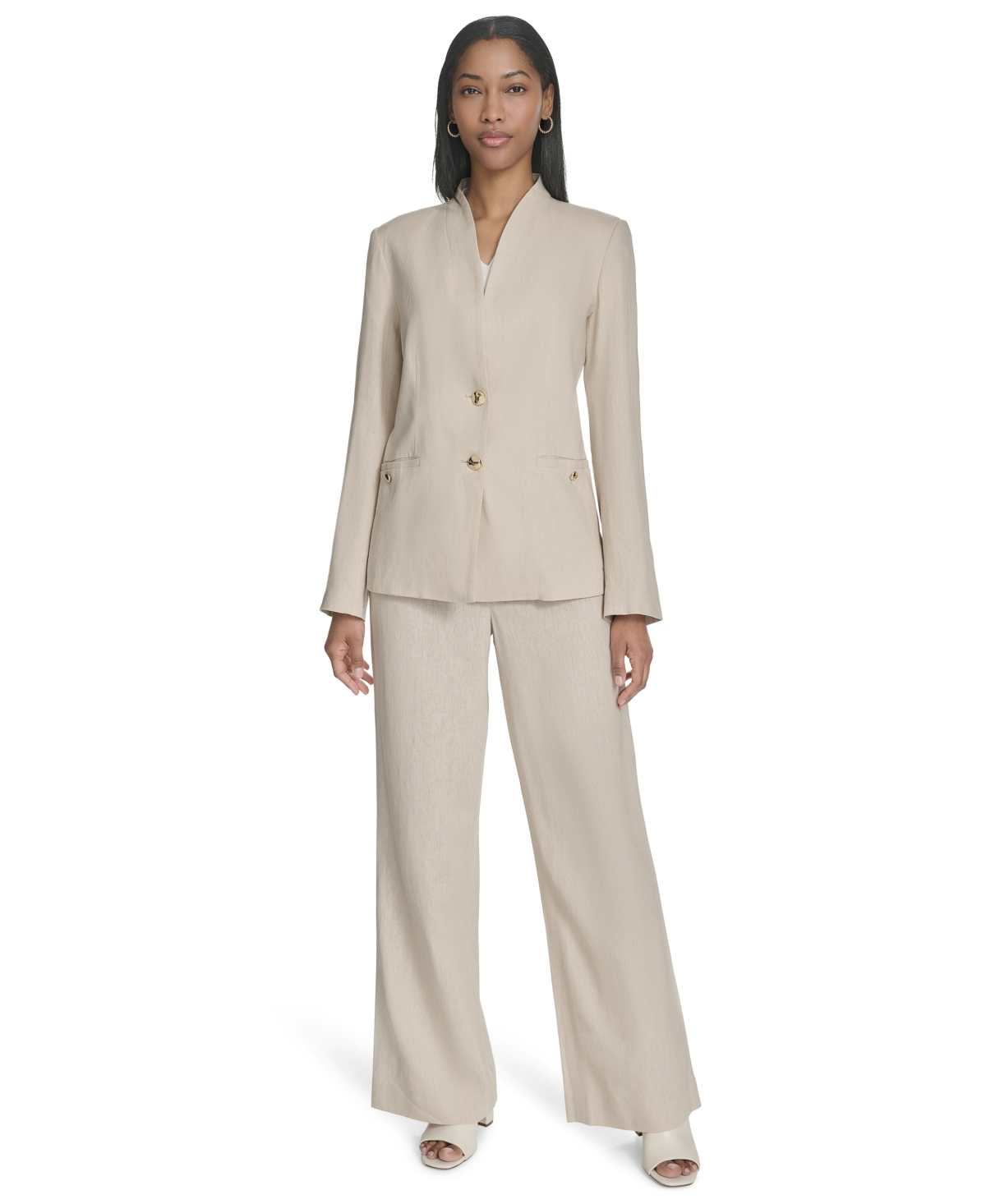 HALSTON WOMEN'S COLLARLESS TWO-BUTTON BLAZER 