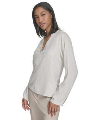 Women's Banded V-Neck Long-Sleeve Blouse