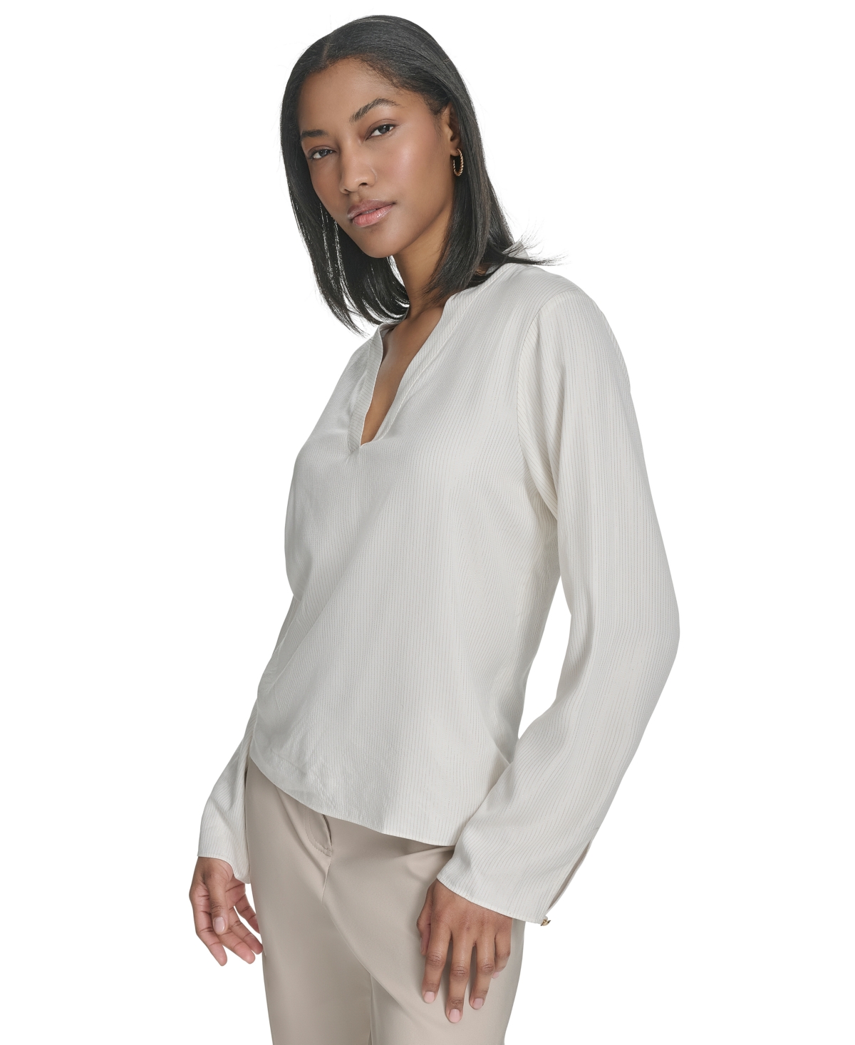 HALSTON WOMEN'S BANDED V-NECK LONG-SLEEVE BLOUSE 