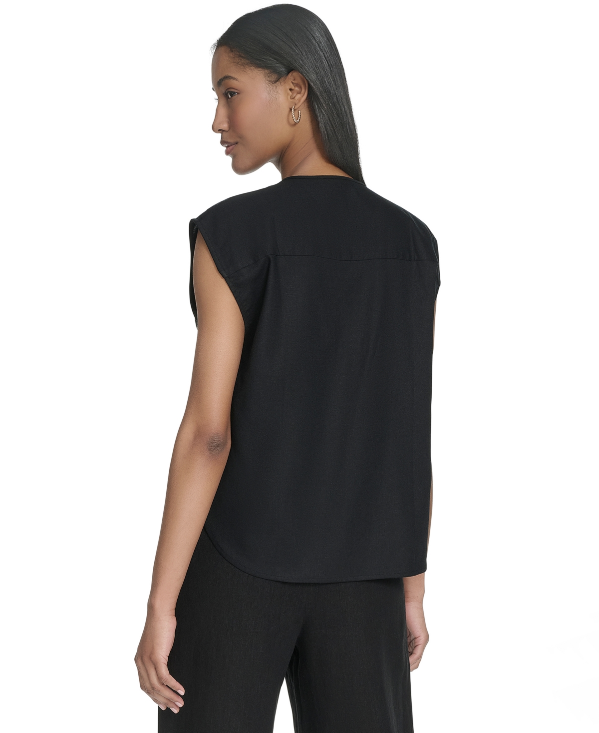 Shop Halston Women's Split-neck Sleeveless Front-seam Top In Black