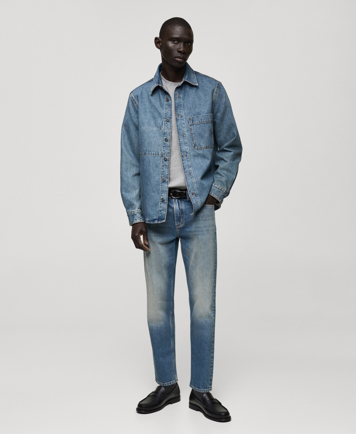 Mango Regular Fit Cotton Denim Button-up Overshirt In Medium Blue
