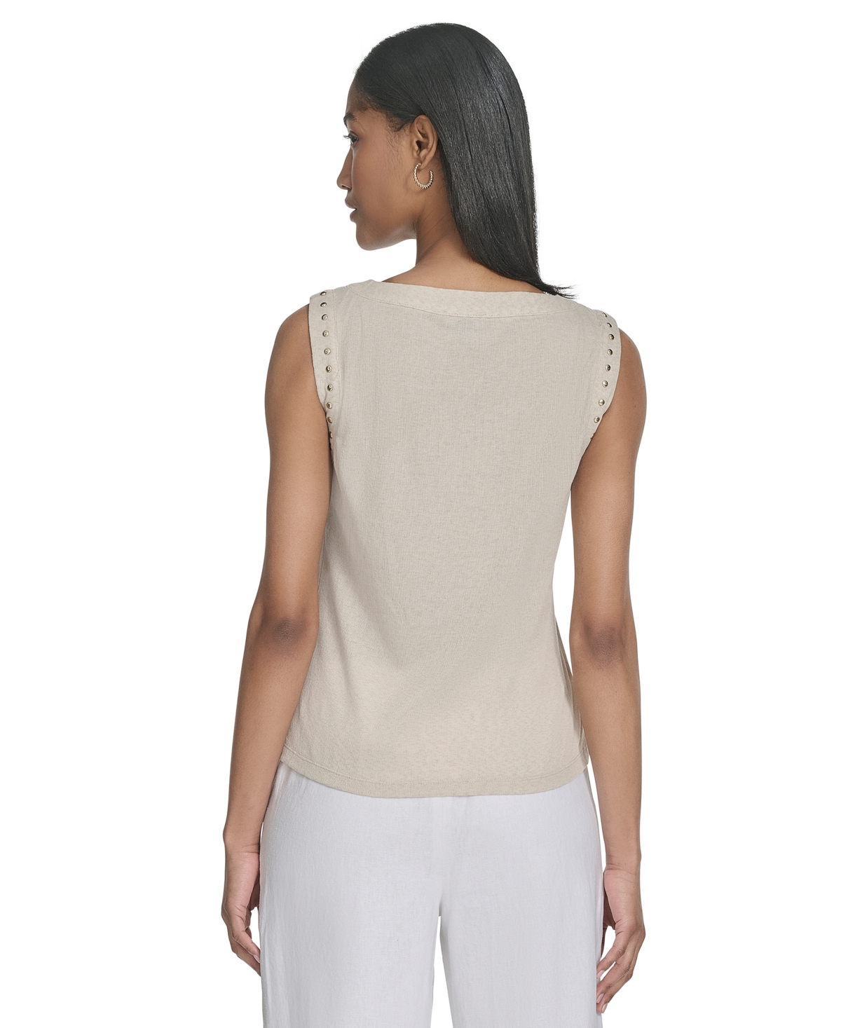 Shop Halston Women's Rhinestone-armhole Round-neck Top In Sand
