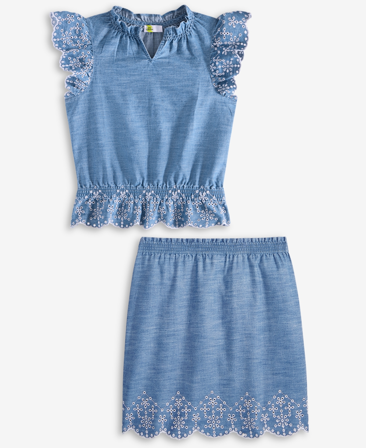 Epic Threads Kid Girl Eyelet-trim Chambray Top, Exclusively At Macy's In Lt Medium