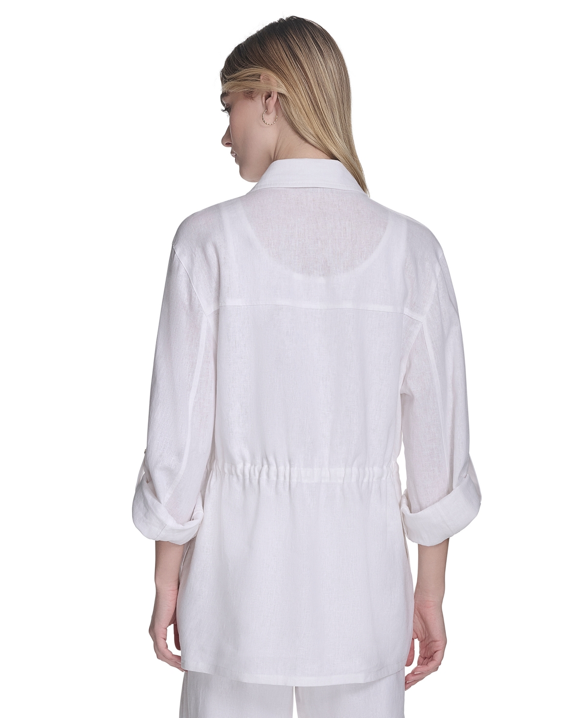 HALSTON WOMEN'S ZIP-FRONT DRAWCORD-WAIST COLLARED TOP 