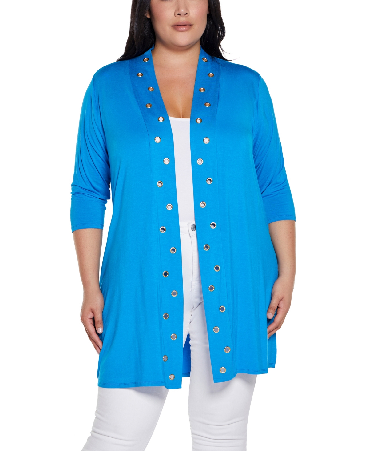 BELLDINI PLUS SIZE GROMMET-TRIM DUSTER CARDIGAN SWEATER 