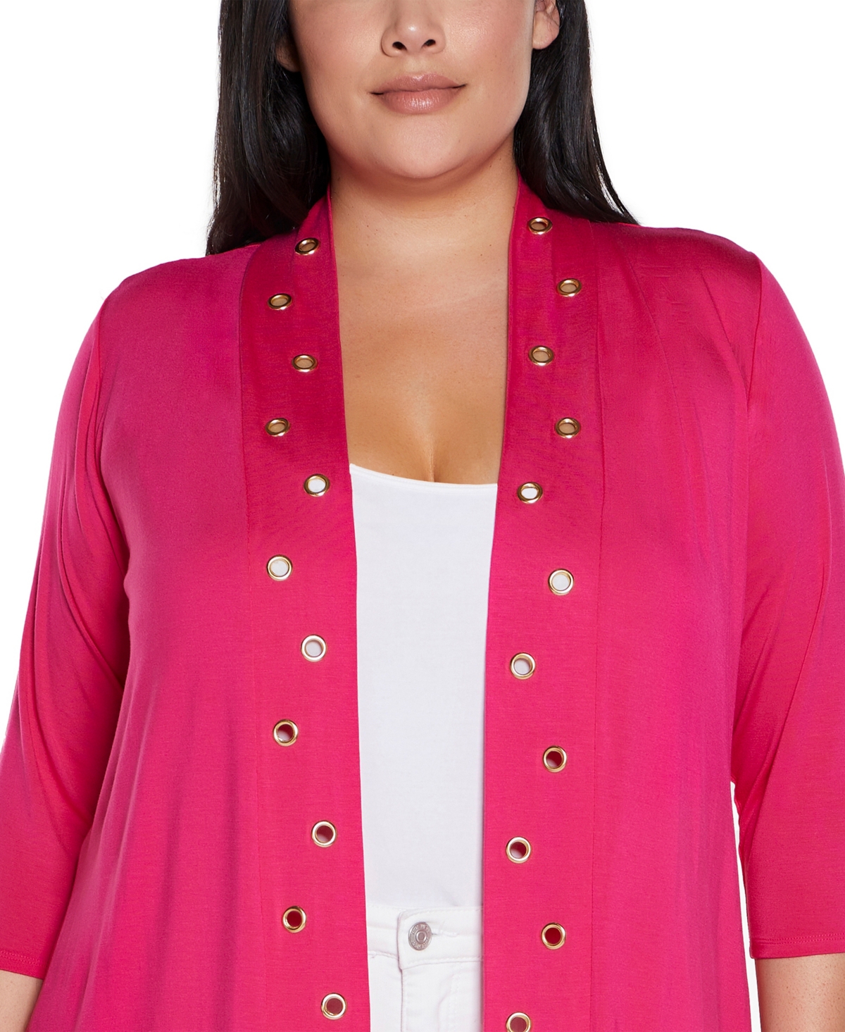 BELLDINI PLUS SIZE GROMMET-TRIM DUSTER CARDIGAN SWEATER 
