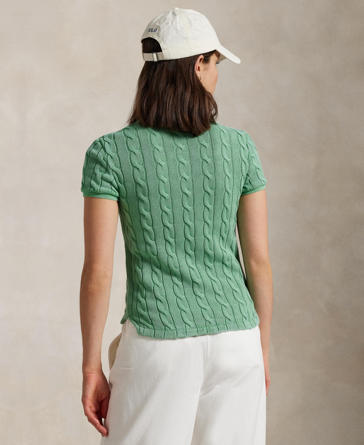 Shop Polo Ralph Lauren Women's Cable-knit Polo Shirt In Pistachio