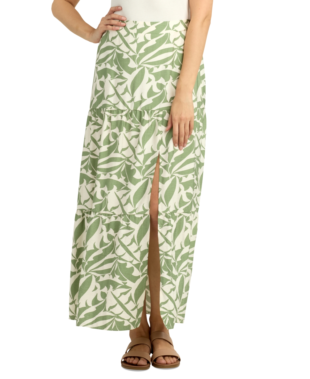 Juniors' Tiered Printed Side-Slit Maxi Skirt - Color 1