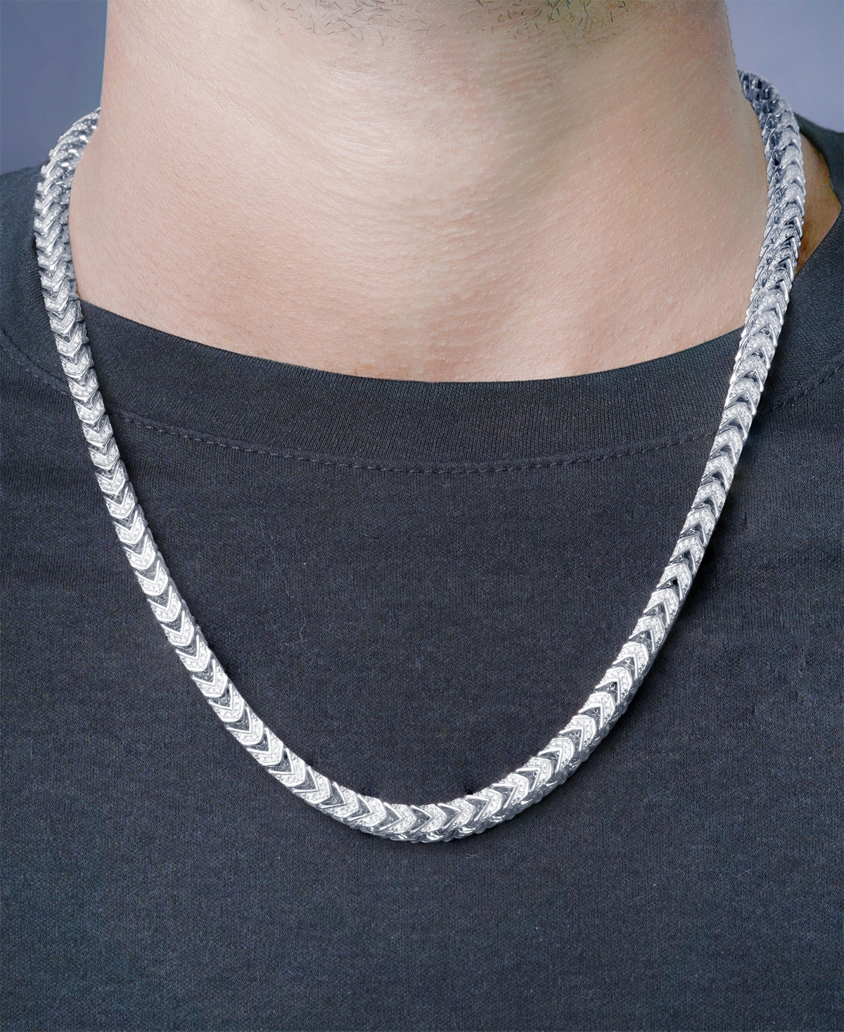 Macy's Men's Cubic Zirconia Franco Link 24" Chain Necklace In Sterling Silver In Silver