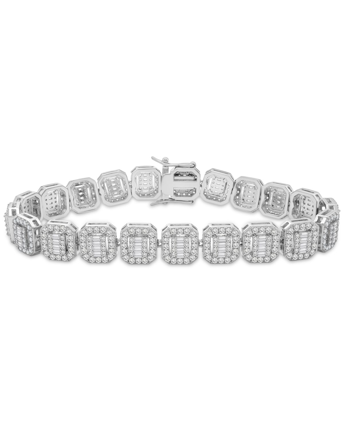 Macy's Men's Cubic Zirconia Cushion Bracelet In Sterling Silver In Silver