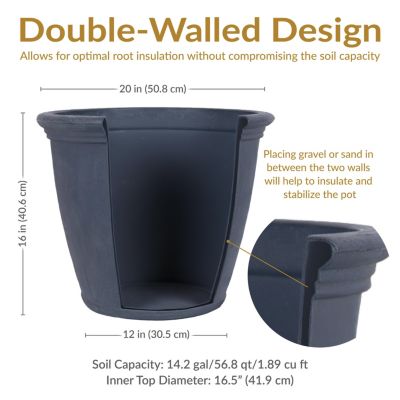 Weather-Resistant Double-Walled Anjelica Outdoor Flower Pot Planter - 20"