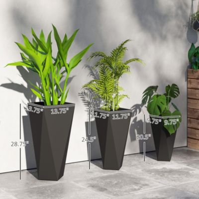 Outdoor Planters Set of 3 with Drainage Holes for Flowers and Plants