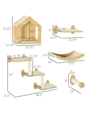 10-Lvl Wood Cat Tree W/ Cat Shelves, Modern Wall-Mount Cat Tree