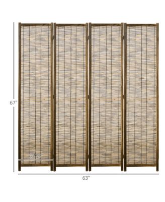 Woven 4 Panel Room Divider, 5.5' Tall Folding Privacy Screen,