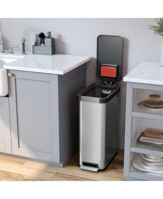 SoftStep 13.2 Gallon Slim Step Pedal Trash Can with Odor Filter, Elongated Stainless Steel Recycling Bin, Space-Saving Garbage Trashcan, 50 Liter Home Office Bedroom Livingroom Wastebasket