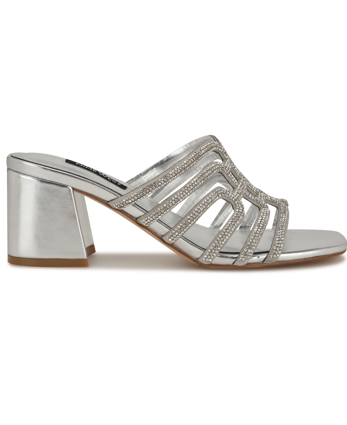 Shop Nine West Women's Grassa Embellished Block Heel Dress Sandals In Silver