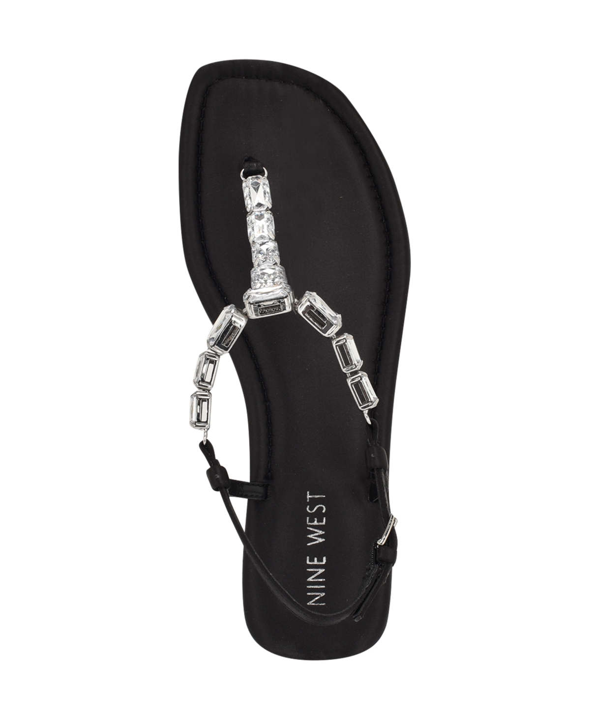 Shop Nine West Women's Dynasti Embellished T-strap Flat Sandals In Black