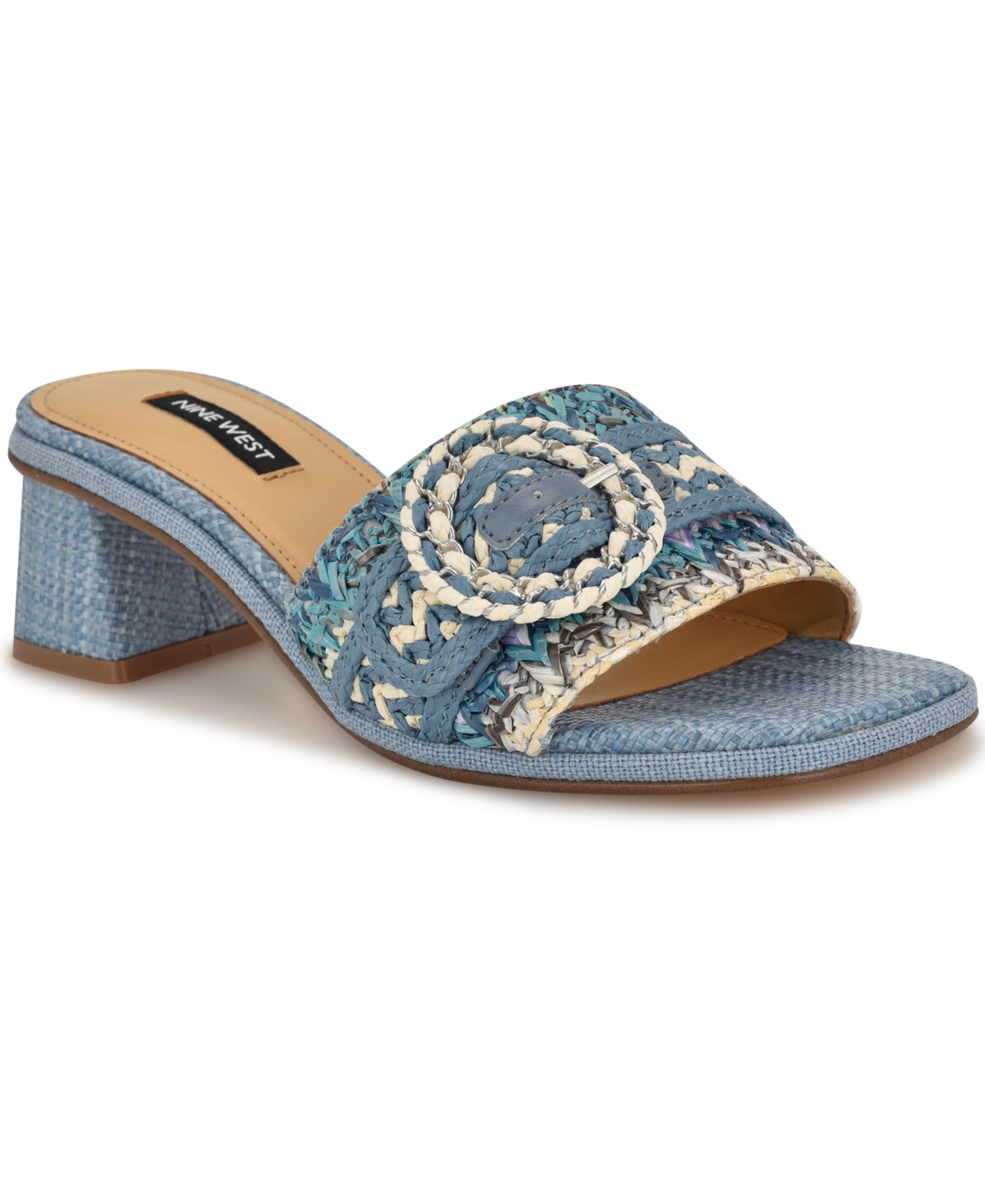 Nine West Women's Ending Woven Block Heel Sandals In Blue Multi