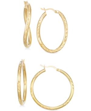 image of Set of Two Textured Hoop Earrings in 14k Gold Over Silver
