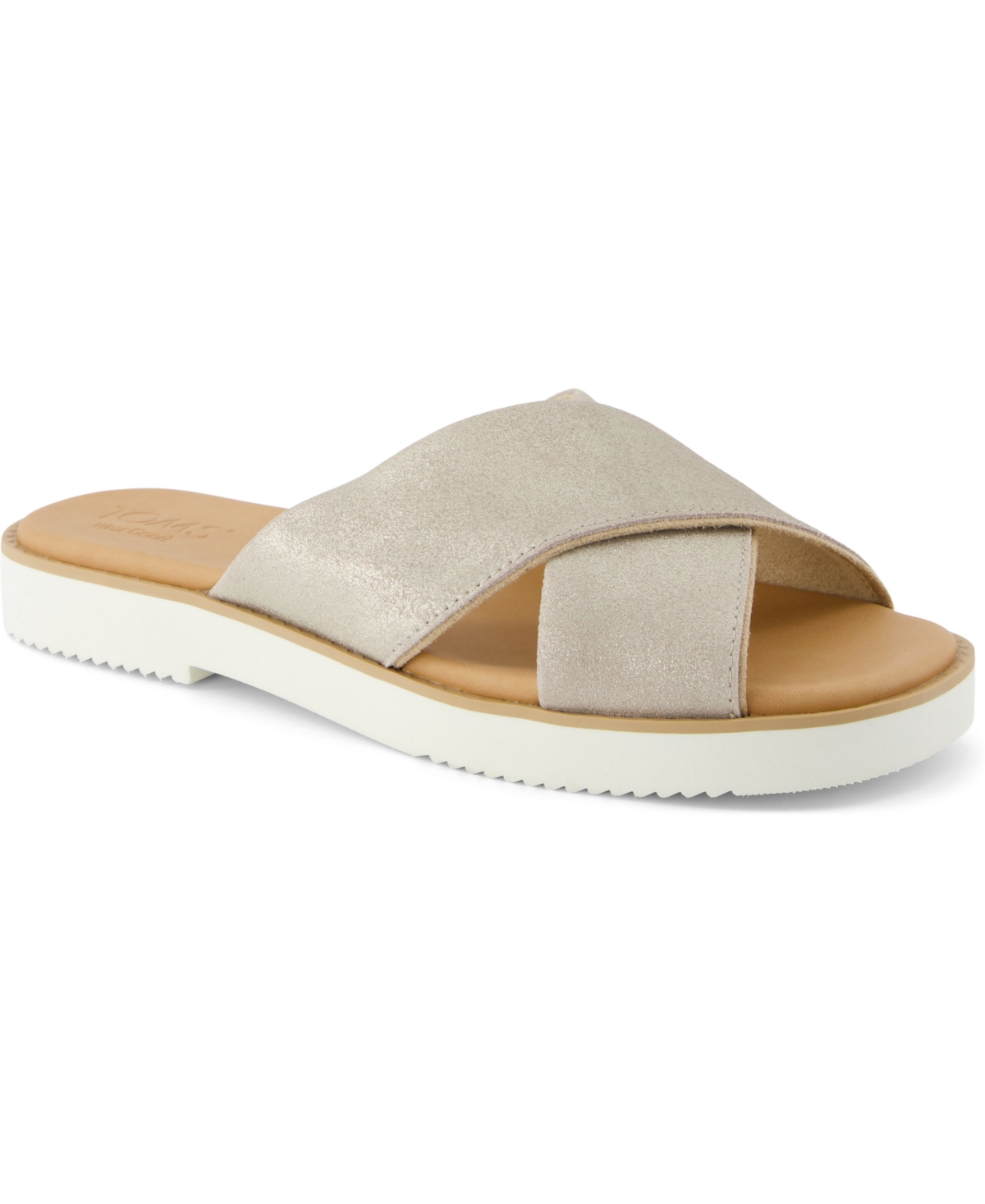 Shop Toms Women's Mae Crossover Open Toe Sandals In Champagne Metallic Suede