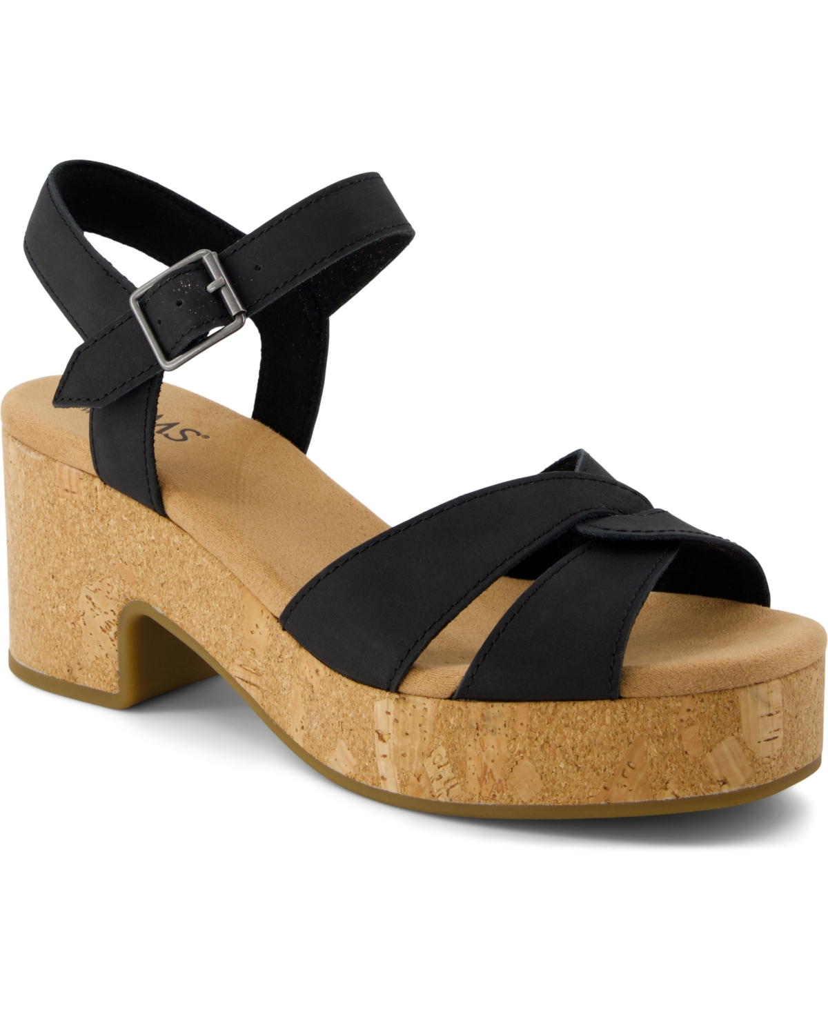 Shop Toms Women's Isla Open Toe Wedge Sandals In Black Leather