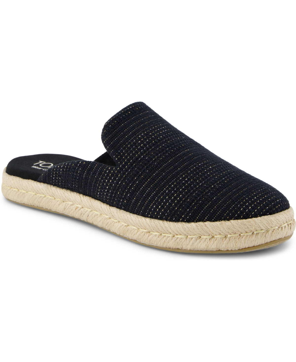 Shop Toms Women's Santiago Espadrille Round Toe Mules In Black Metallic Linen Stripe