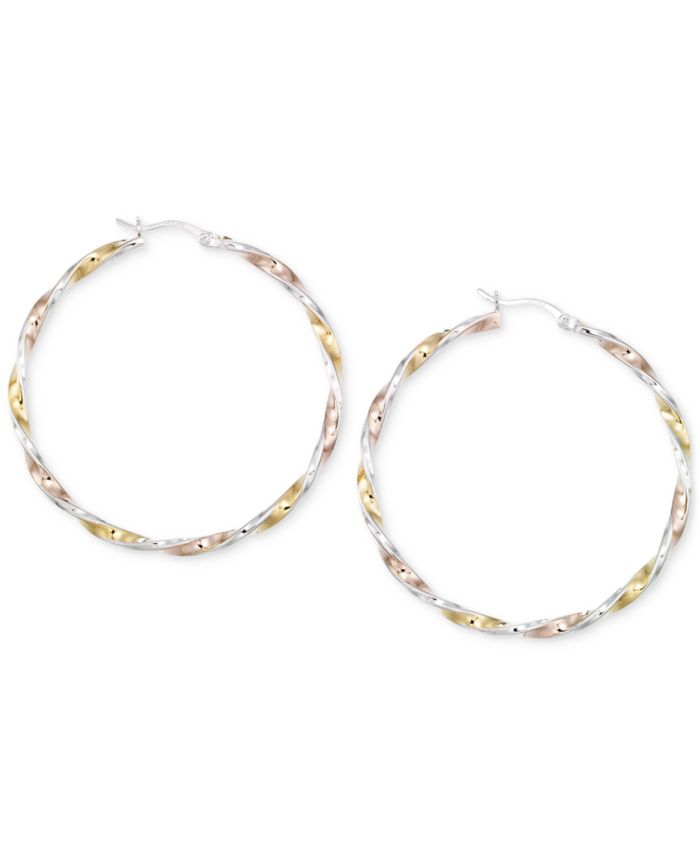 Diamond-Cut Hoop Earrings in 14K Tri-Tone Vermeil