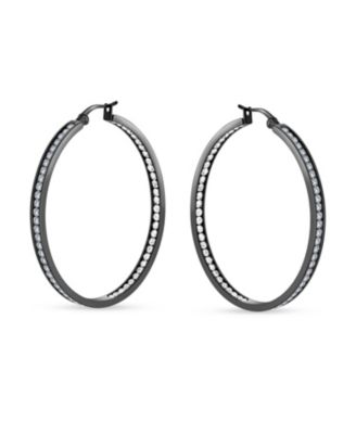Round Channel Set CZ Hoop Earrings Silver Gold Tone Black Stainless Steel 2" Diameter