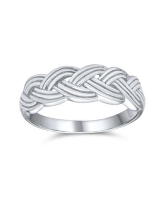 Half Braided Silver Ring with Wheat Weave and Twisted Rope Design Sterling