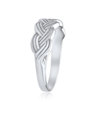 Half Braided Silver Ring with Wheat Weave and Twisted Rope Design Sterling