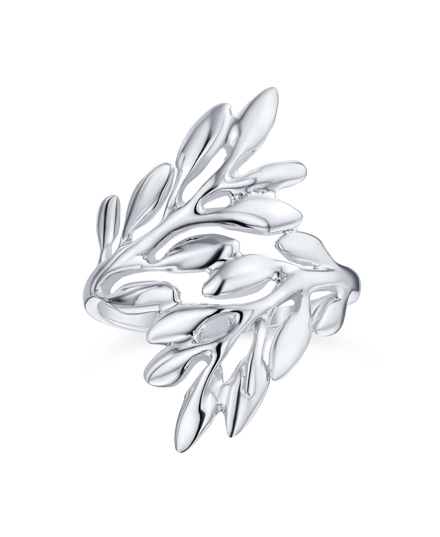 Nature-Inspired CZ Laurel Leaves Leaf Full Finger Ring .925 Sterling Silver