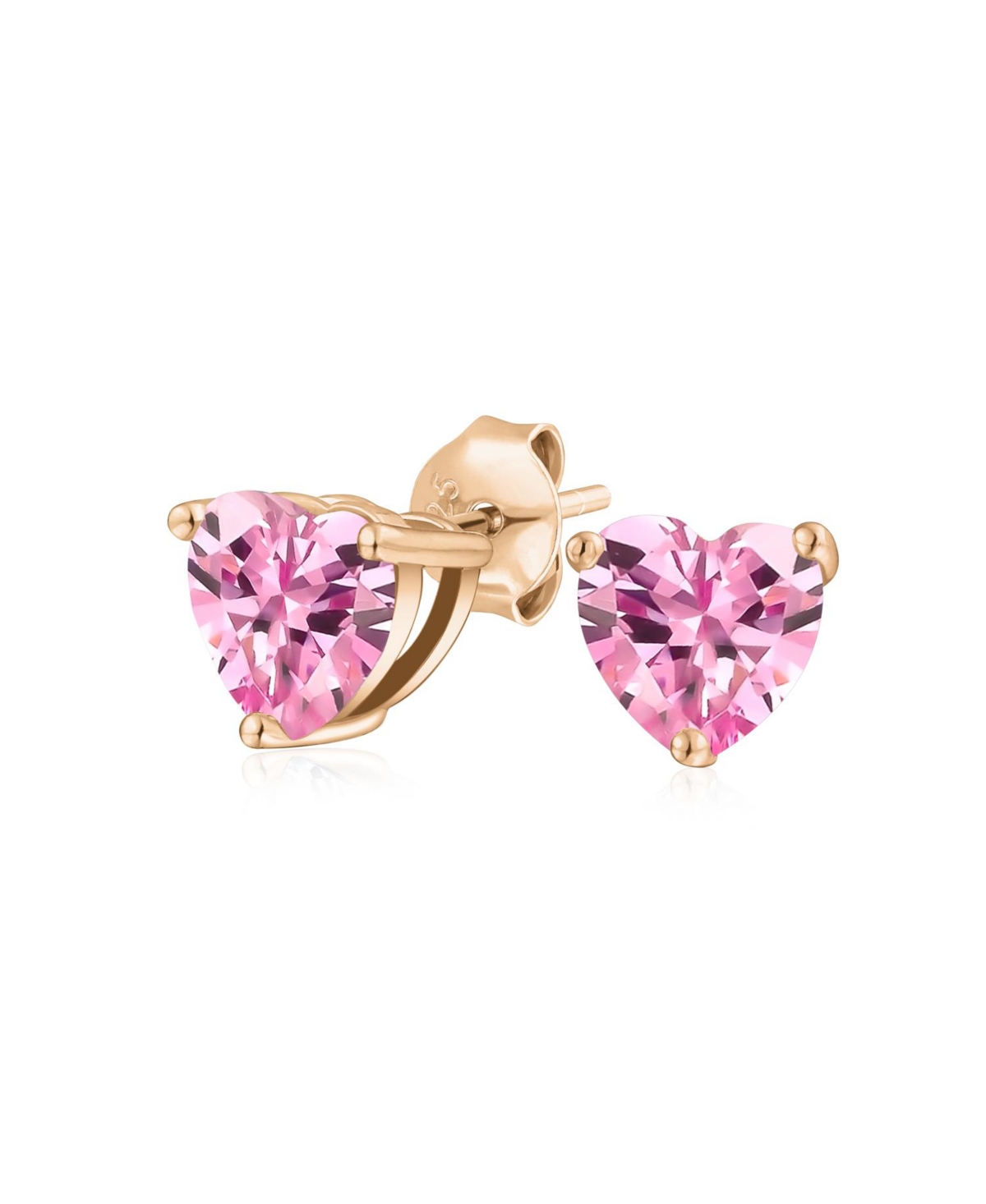 1CT Cubic Zirconia Solitaire Heart Shaped Cz Stud Earrings .925 Sterling Silver 7MM - Rose