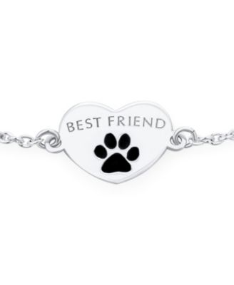 Dainty Charm Bracelet Pet Lovers with Heart and Paw Print Sterling