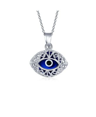 Turkish Nazar Blue Evil Eye Filigree Charm Pendant Necklace Sterling Silver