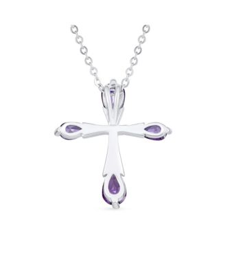 Clear Cubic Zirconia CZ Teardrop Tips Cross Necklace Pendant .925 Sterling