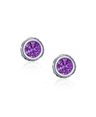 Boho Bali Tiny Round Stud Earrings Oxidized .925 Sterling Silver