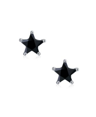 Small Celestial USA Black CZ Star Stud Earrings , Sterling Silver 7, 6 MM