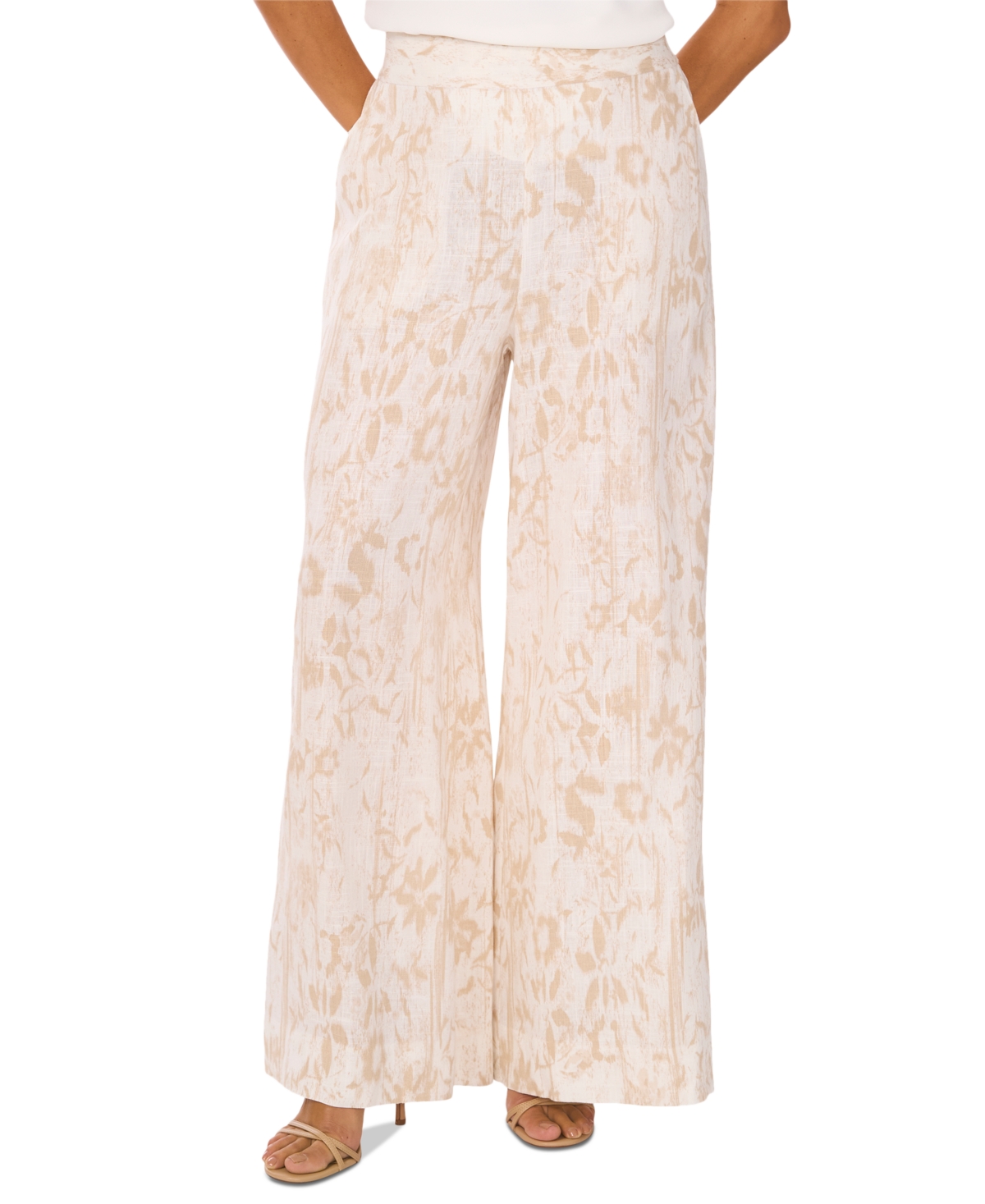 Vince Camuto Women's Printed Mid-rise Wide-leg Pants In Oyster Grey