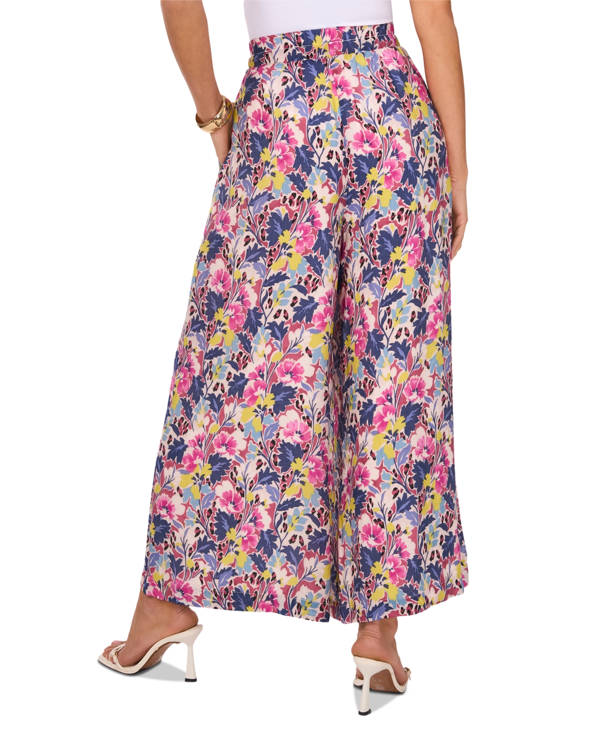 Vince Camuto Women's Floral-print Mid-rise Wide-leg Pants In Violet Blush